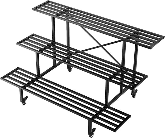 Zhongma 3 Tier Sturdy Metal Plant Stand with Wheels, L45.67 x W26 x H26 inch, Heavy Duty Plant Holder for Home Indoor and Outdoor, 660 LBS Capacity & Heavy Duty Construction
