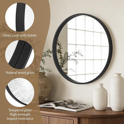 WallBeyond Black Round Wood Mirror 24 inch Circle Wall Mirror - Image 4