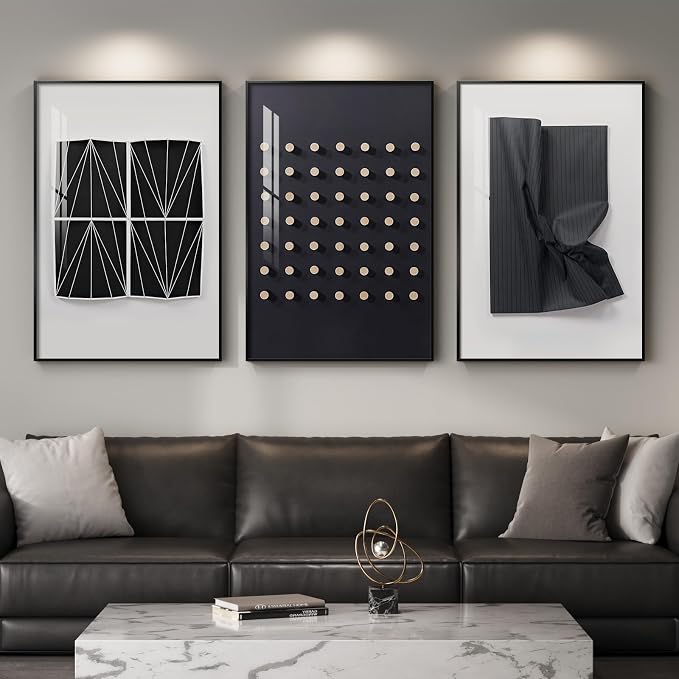 Large Framed Modern Elegant Black and White Abstract Wall Art by Cuspin