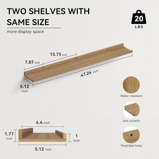 Boswillon 47.2 Inches Long Floating Shelves Wall Mounted, 2 Set Rustic Wall - Image 2