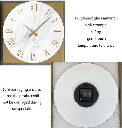 White Marble Large Clocks for Living Room Round Glass Wall Clock Battery - Image 7