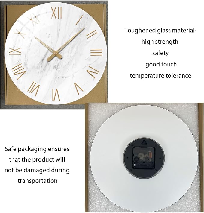 White Small Wall Clocks Battery Operated Marble Analog Clock - Image 7