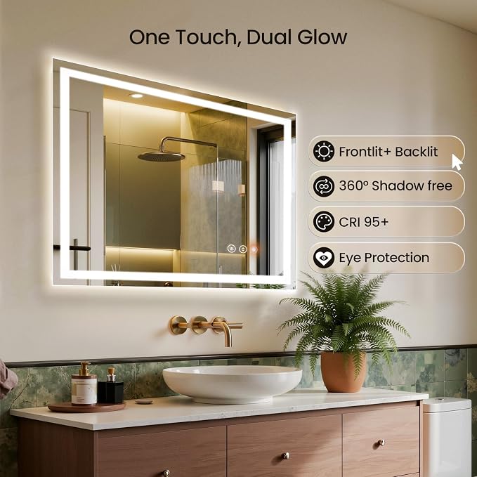 24X30 LED Bathroom Mirror with Lights, Backlit + Front Lit, Lighted Bathroom - Image 4