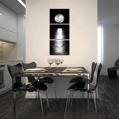 Artmyharbor Full Moon Phase Canvas Wall Art Vertical Black and White Picture - Image 5