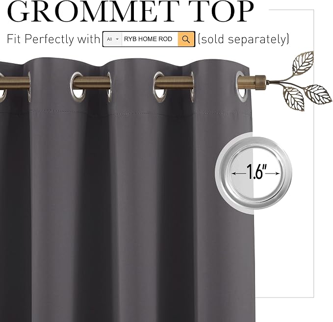 RYB HOME Gray Blackout Room Divider Curtain Large Wall Panel, Heavy Duty Energy - Image 2