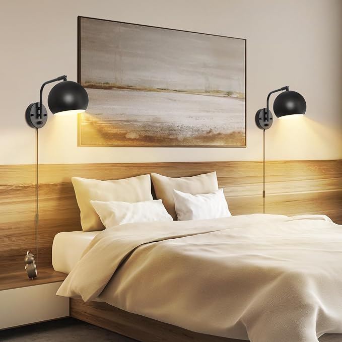 VATONI Dimmable Wall Sconces Set of 2, Plug in Wall Sconces Swing Arm Wall - Image 7
