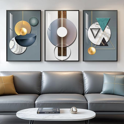 Framed Modern Wall Art for Living Room, 3 Piece Modern Luxury Bright Style Blue by Cuspin