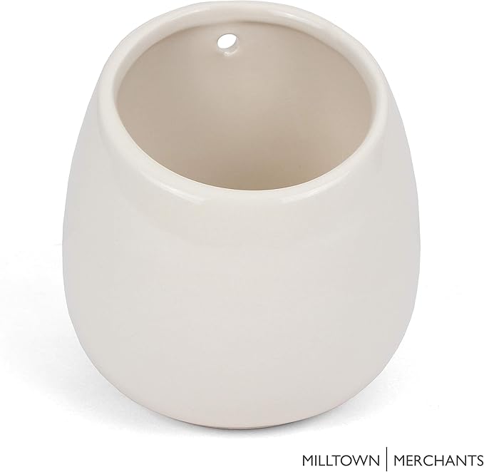 Milltown Merchants Succulent Wall Planter - Black Ceramic Wall Mounted Planter - Succulent Plant Pot - Hanging Vase for Living Wall (1 Pack/Modern/White)