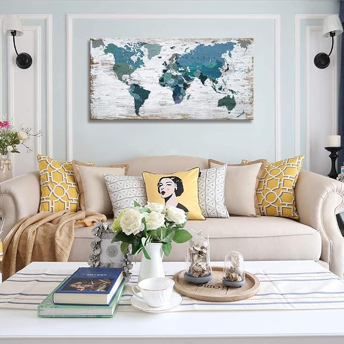 Teal Decor World Map Canvas Wall Art Pictures - Image 8