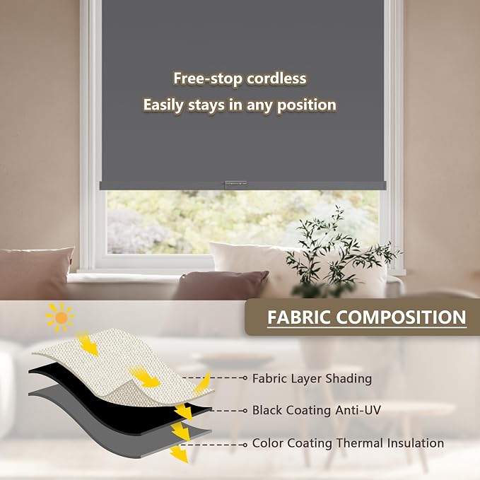SUNOFF Cordless Blackout Roller Shades Blinds - Image 5