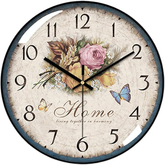 Decorative Wall Clock Battery Operated, 12-Inch Retro Vintage Floral Butterfly by Unknown