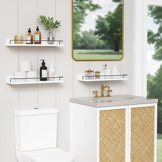 Forbena White Floating Shelves Bathroom Shelves Over Toilet Set of 3, Bathroom - Image 2
