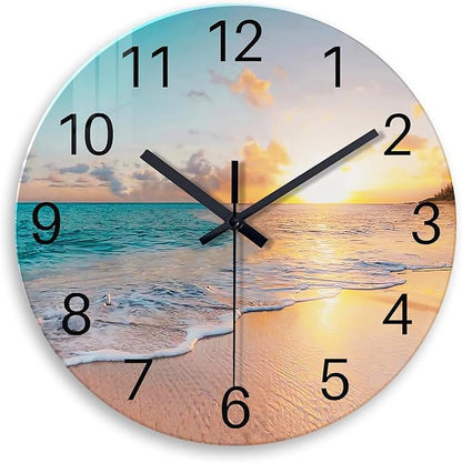 Blue Wall Clock Silent Glass Beach Wall Clock by Constantplanet%E6%97%97%E8%88%B0%E5%BA%97