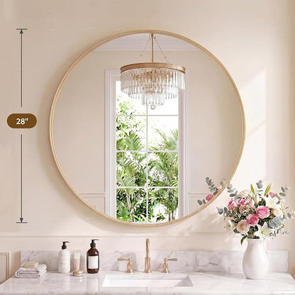 NEWBULIG 28-Inch Round Wall Mirror, Bathroom Wall Circle Mirror - Image 2