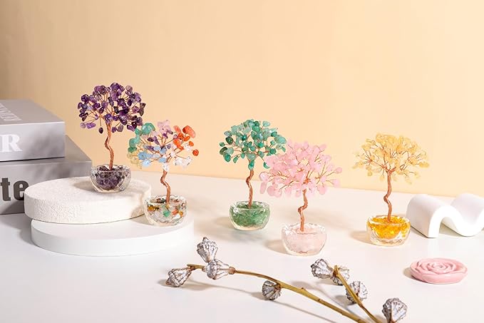 Jovivi Small Citrine Crystal Tree, Natural Crystal Healing Stones Tree Glass Bowl Base Gemstone Money Trees Feng Shui Good Luck Home Desk Decor