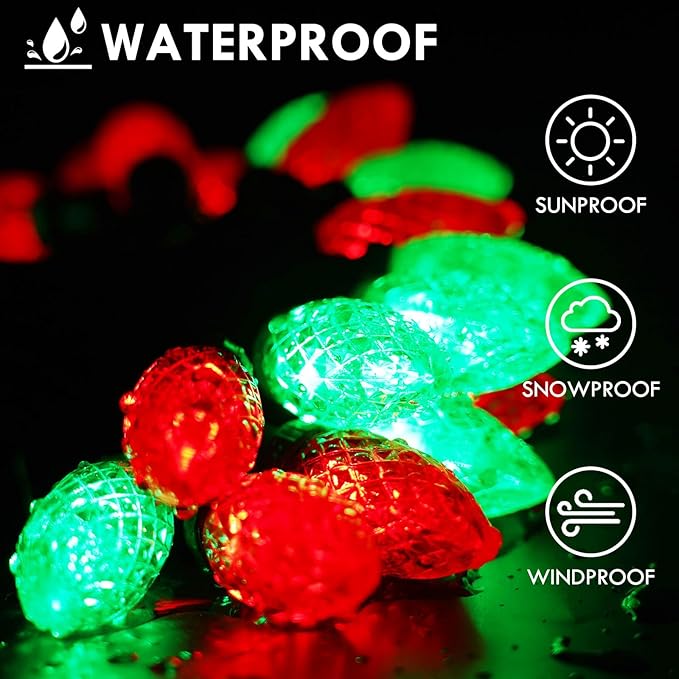 2-Pack C9 Christmas String Lights, 100LED 66FT Waterproof Connectable Green Wire, Plug in Led Outdoor/Indoor Fairy String Lights, for Xmas Tree Garden Patio Wedding Party Decorations (Red and Green)
