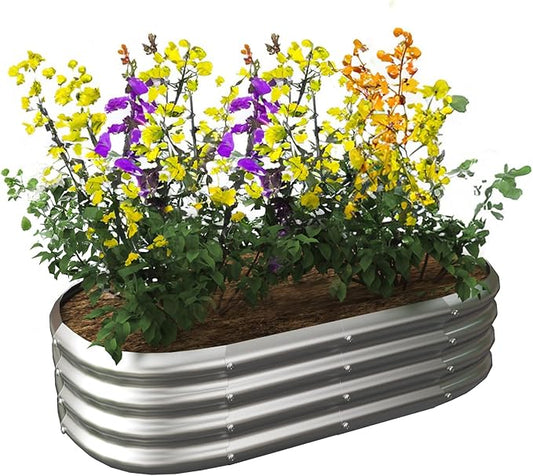 Galvanized Raised Garden Bed Kit, Galvanized Planter Garden Boxes Outdoor, Oval Large Metal for Vegetables,Flower,4x1.8x1FT