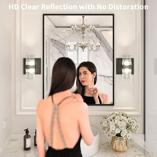 LOAAO 28"X36" Black Rectangle Bathroom Mirror Wall, Matte Black Aluminum Alloy - Image 2