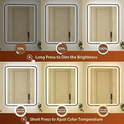 28x40 Inch Black Framed LED Bathroom Mirror - Image 3