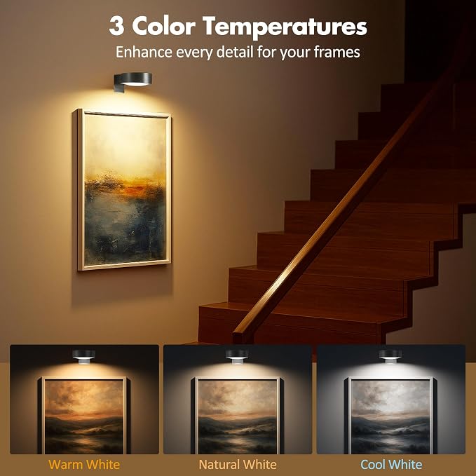 6Pcs Picture Lights for Wall Battery Operated, Magnetic Led Painting Light - Image 2