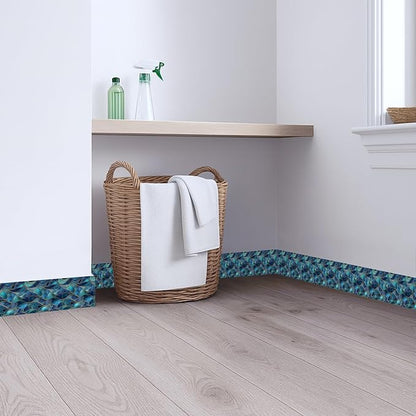 Blue Geometric Mosaic Wallpaper Border 196x4 Inch Peel and Stick Wall Border - Image 2