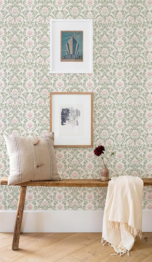 YXTII Peel and Stick Wallpaper Pink Floral Damask Wallpaper - Image 8