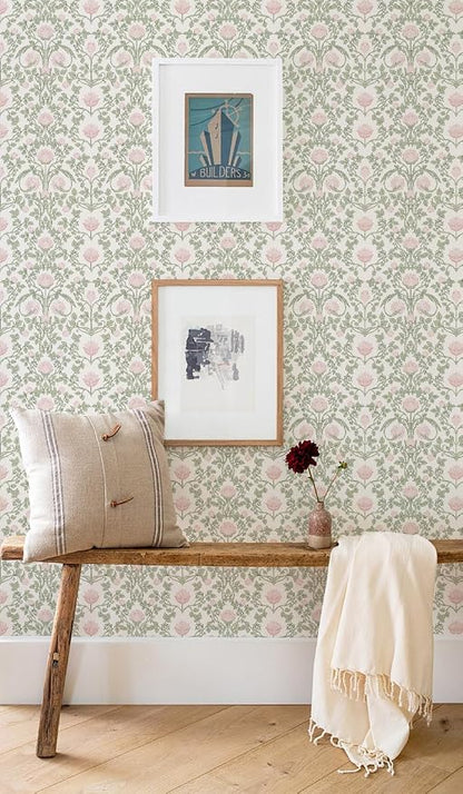 YXTII Peel and Stick Wallpaper Pink Floral Damask Wallpaper - Image 8