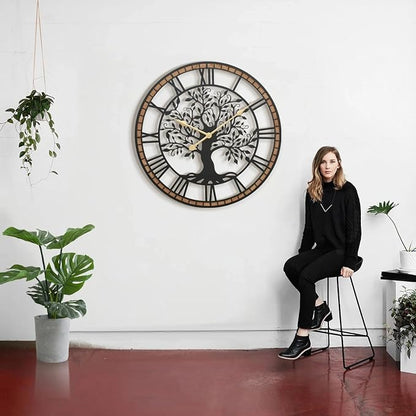 Micasso Vintage Oversize Wall Clock: 38Inch Farmhouse Tree of Life Metal - Image 5