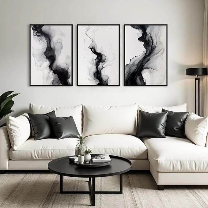 Black White Abstract Wall Art Decor Set of 3 Modern Wall Art Minimalist Canvas - Image 6