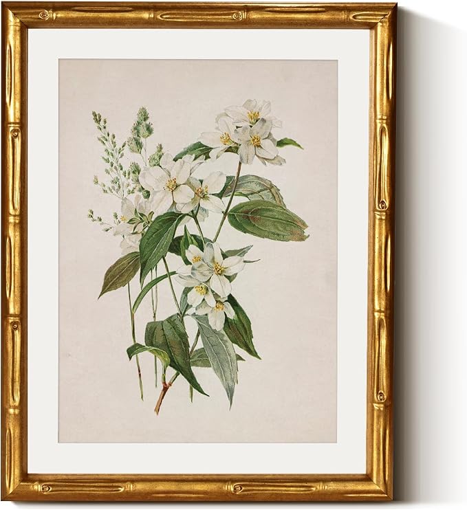InSimSea Gold Bamboo Framed Canvas Wall Art, Neutral Floral Botanical Paintings by InSimSeaArt