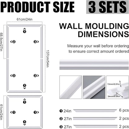 Pangda 3 Set Peel and Stick Wall Molding Kit, 3D Premade Accent Molding - Image 2