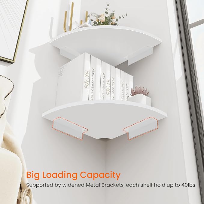 Homode Corner Floating Shelves, 12 Inch Wood Curved Hanging Shelf - Image 6