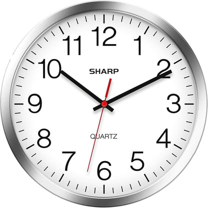 Sharp Wall Clock – Silver/Chrome, Silent Non Ticking 10 Inch Quality Quartz by SHARP