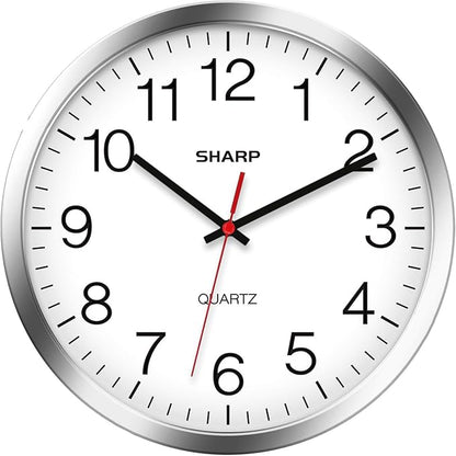 Sharp Wall Clock – Silver/Chrome, Silent Non Ticking 10 Inch Quality Quartz by SHARP