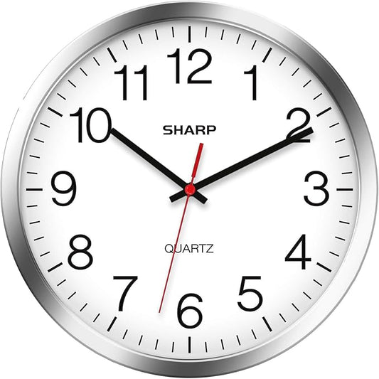 Sharp Wall Clock – Silver/Chrome, Silent Non Ticking 10 Inch Quality Quartz by SHARP