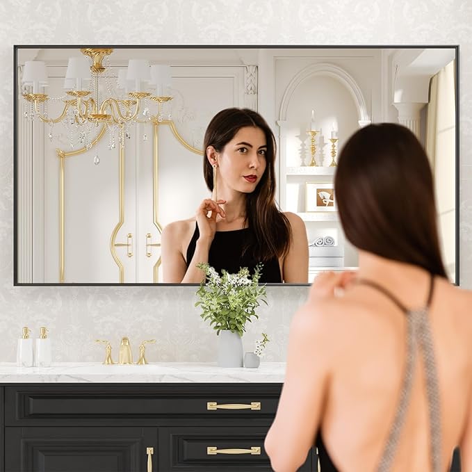 LOAAO Black Bathroom Mirror 55"X36" - Image 2
