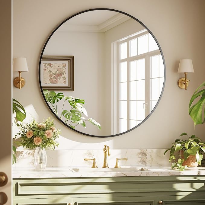XRAMFY 42 Inch Round Black Metal Wall Mirror - Image 3