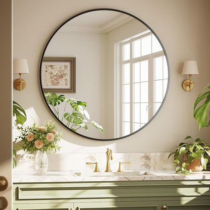 XRAMFY 42 Inch Round Black Metal Wall Mirror - Image 3