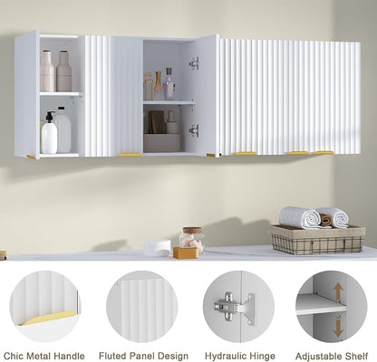 ChooChoo 3-Door Bathroom Wall Cabinet, Fluted Kitchen Wall Cabinet - Image 6