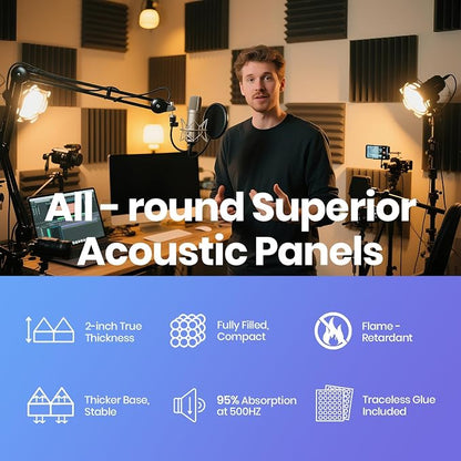 Focusound Black Grey Acoustic Panels 50 Pack 2"x12"x12" - Image 6