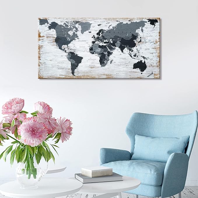 world map Canvas Wall Art Black Wall Decor Office Map of the world Pictures - Image 5