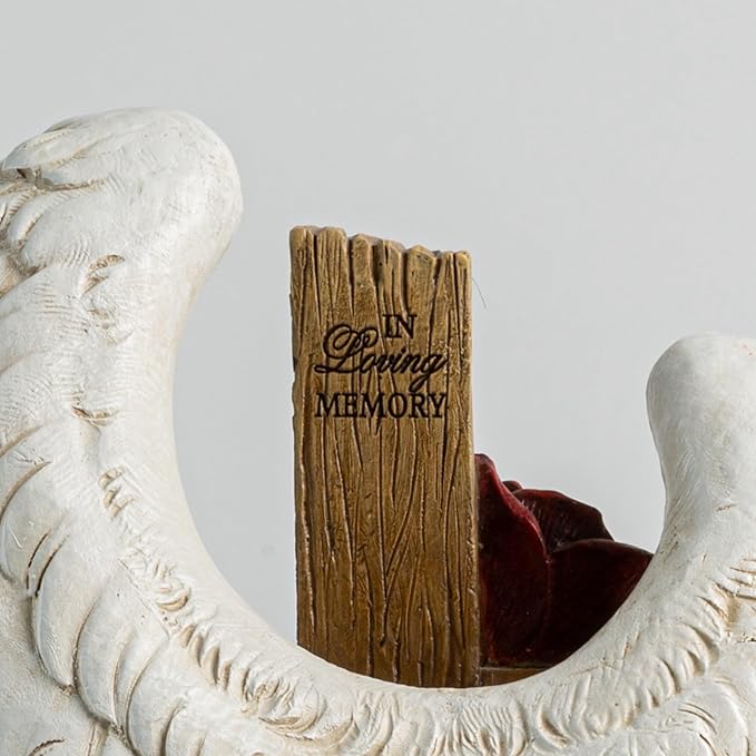 12" Angel Wings Embracing Cross and Rose Garden Statue Memorial Statue for Beloved one