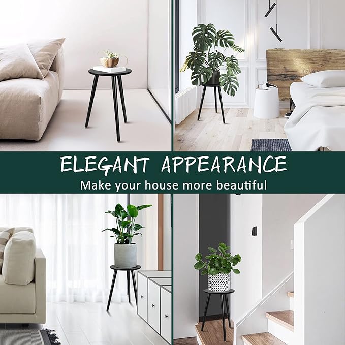 Uneedem Indoor Plant Stand Wood Mid Century Plant Stand for Indoor Plants, Modern Plant Table,Tall Plant Holder for Flower Pots, Small Round Side Table, End Table (B2-Black,High: 16.5")