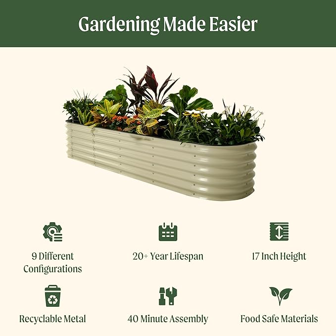 Vego garden Raised Garden Bed Kits, 17" Tall 9 in 1 8ft X 2ft Metal Raised Planter Bed for Vegetables Flowers Ground Planter Box, Sunlit Oak