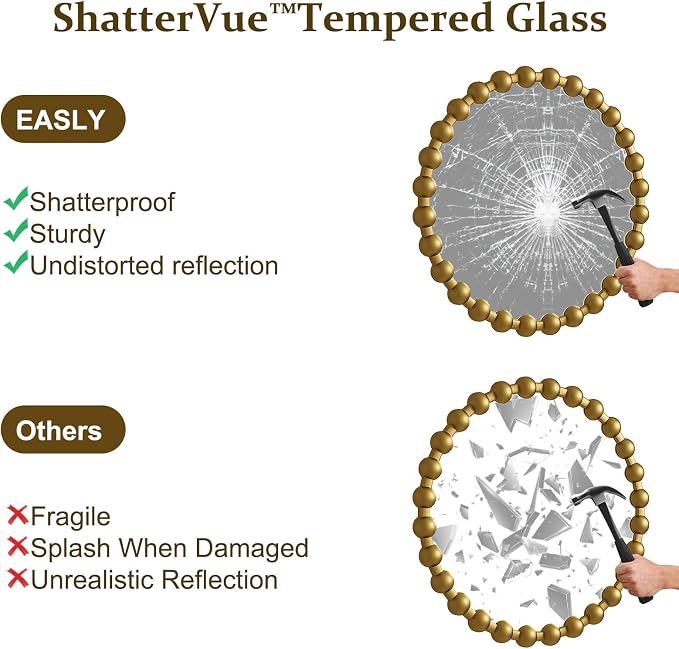 Easly Round Mirror for Wall, 24 Inch Gold Beaded Frame Decorative Vanity Mirror - Image 7