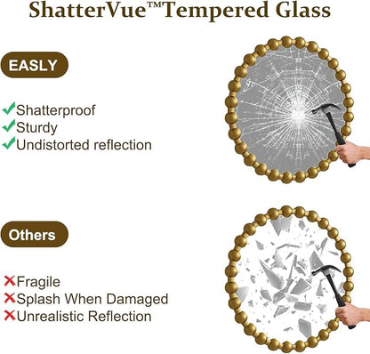 Easly Round Mirror for Wall, 24 Inch Gold Beaded Frame Decorative Vanity Mirror - Image 7