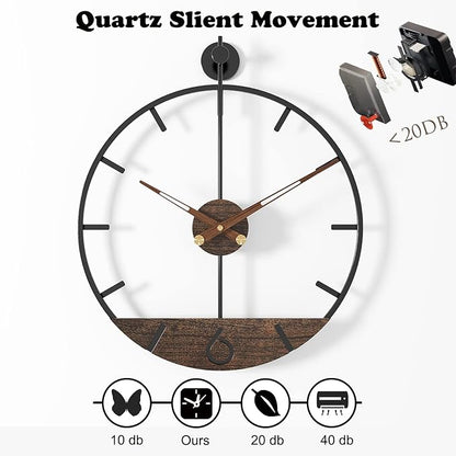 Modern Wood Walnut Dial Wall Clock, Large Simple Wall Decor Metal Frame Silent - Image 4