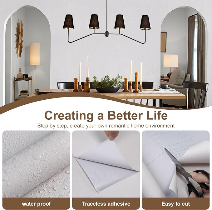Beige Wallpaper Grasscloth Peel and Stick Wallpaper 15.7"x 393" Fabric Contact - Image 8