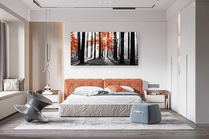 Cao Gen Decor Art S06675 Wall Art Canvas Painting Red Tree in Black and White - Image 2