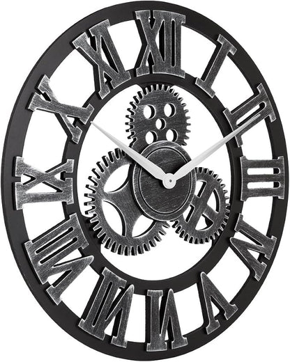 33" Roman Silver Noiseless Silent Gear Wall Clock - Image 3